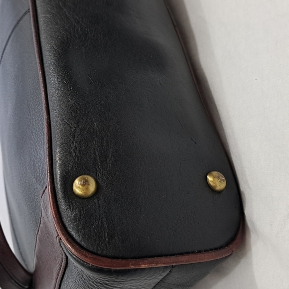 BESSEL Black & Brown Genuine Leather Shoulder Bag – Multi-Pocket, Brass Hardware - Picture 6 of 11